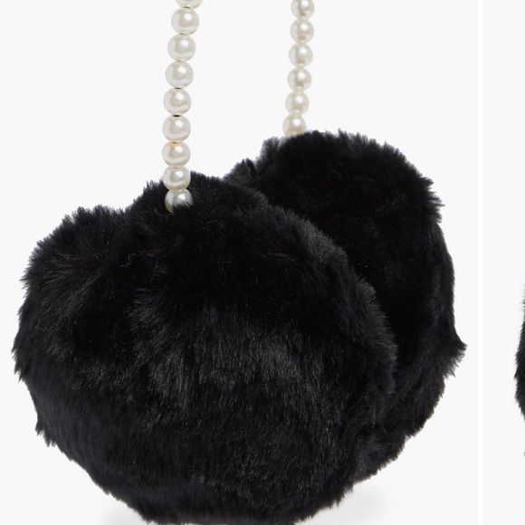 BCBG Black Faux Fur Hat with Pearl Accent - Picture 4 of 4